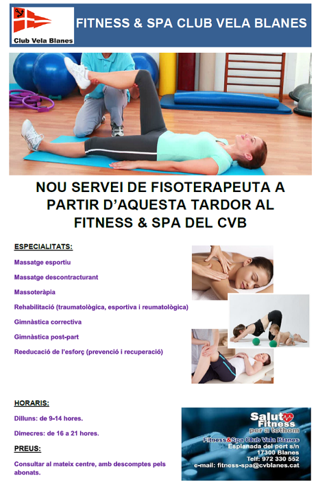 Nou servei de fisioteràpia i quiromassatge al Fitness & Spa Club Vela Blanes